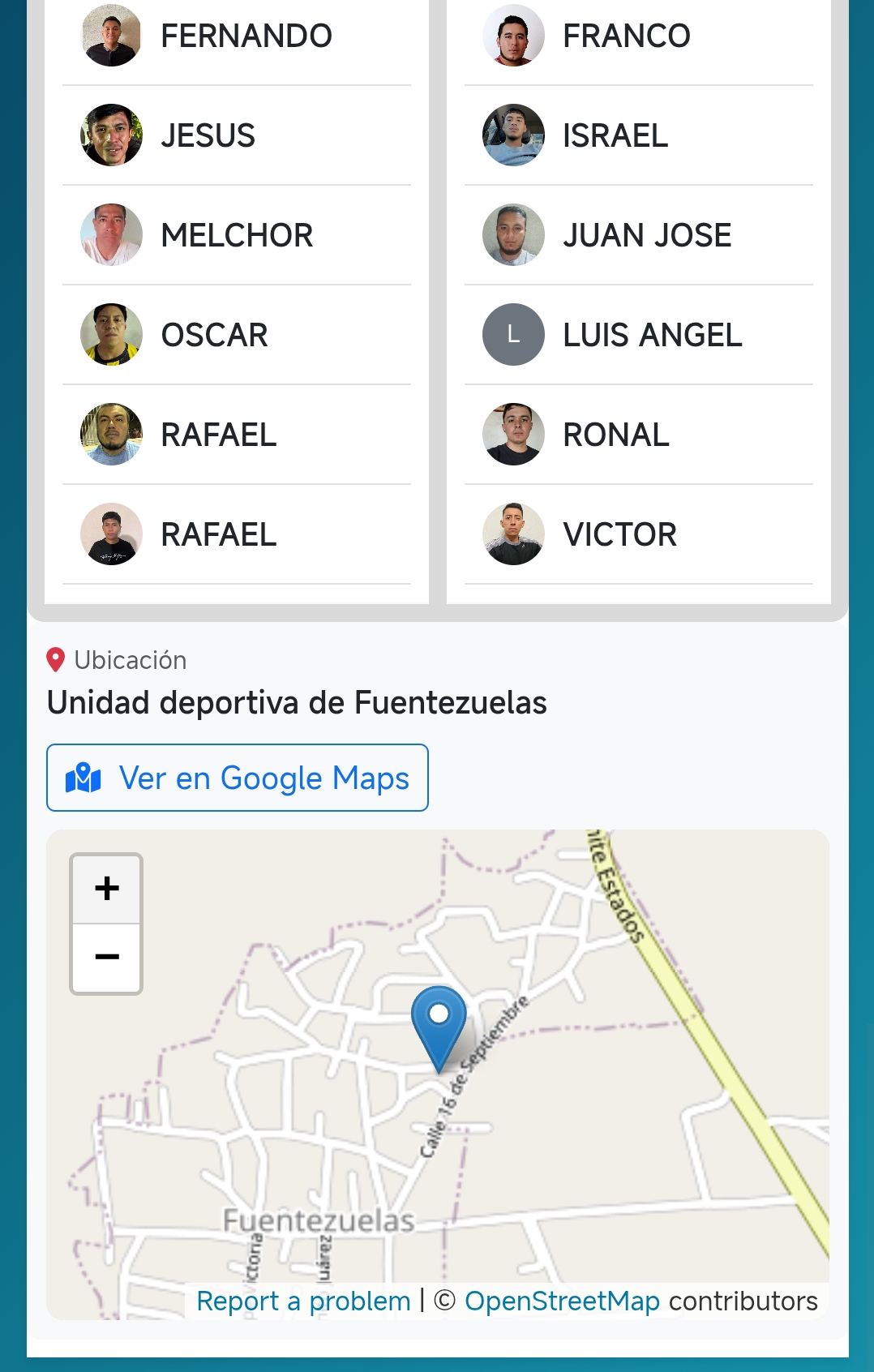 Vista de la app