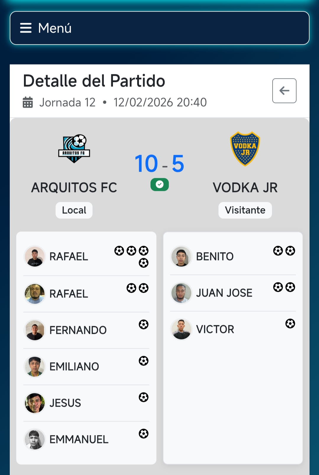 Vista de la app